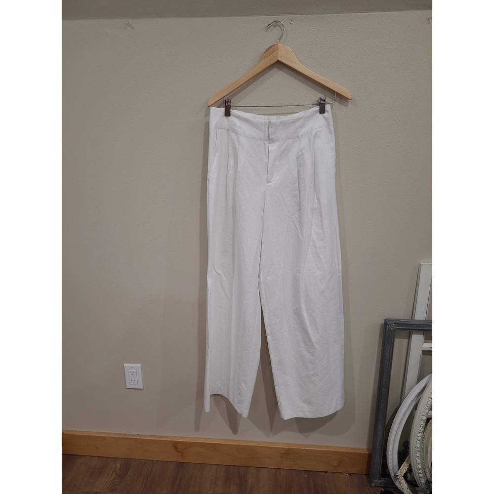 Future Collective Beachy Wide‎ Leg Pleat front White Trouser Coastal Women SZ 8